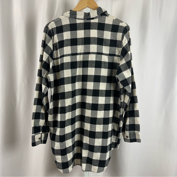 Free Press Large Buffalo Plaid Flannel Tunic Longline Button Down Shirt Chore - Picture 3 of 10